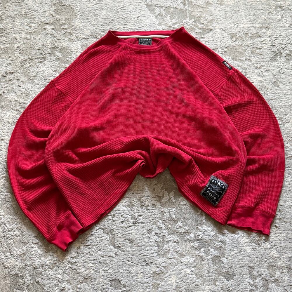 Vintage Y2K Avirex Thermal Long Sleeve Shirt  Mens M Red Spellout Grunge Skater